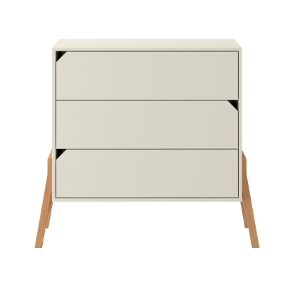 Comoda 3 sertare, PAL, picioare lemn stejar, Latte, stil scandinav, colectia LOTTA