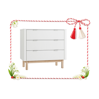 Comoda 3 sertare  din lemn masiv / MDF, colectia Miloo, alb