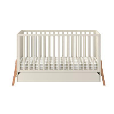 Patut bebe transformabil, cu sertar, lemn/MDF, Latte, stil scandinav, 140 x 70 cm, colectia LOTTA