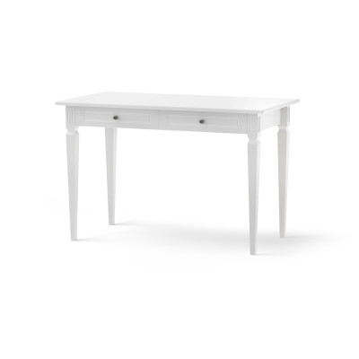 Birou Alb, 2 sertare, blat MDF 120x80 cm, picioare de lemn, stil clasic-romantic, colectia INES  