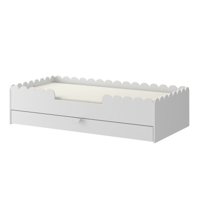 Pat Montessori 80x160, ALB, MDF si lemn masiv, cu bariere de protectie si sertar colectia Book Nook