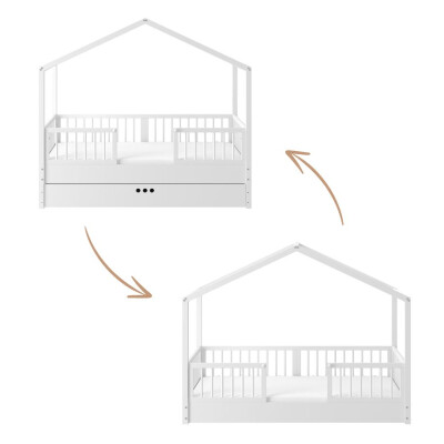 Dream Nest, patut montessori tip casuta, alb, 80x160