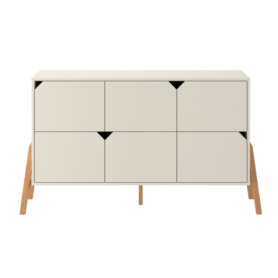 Comoda 6 sertare, PAL cu picioare din lemn de stejar, Latte, stil scandinav, colectia LOTTA