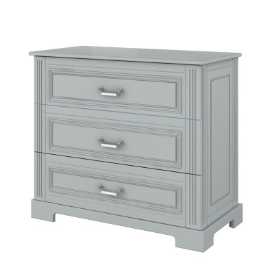 Comoda 3 sertare, cu manere de portelan, MDF, Gri, stil clasic-romantic, 120x90 cm, colectia INES