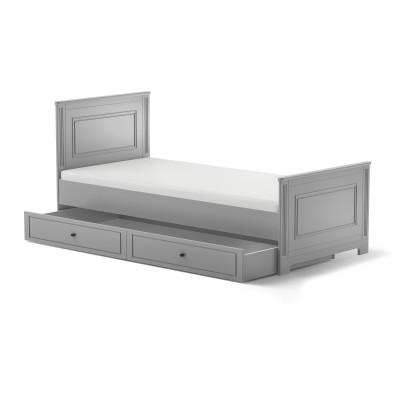 Pat de o persoana cu sertar, MDF, Gri stil clasic-romantic, 90x200 cm, colectia INES 