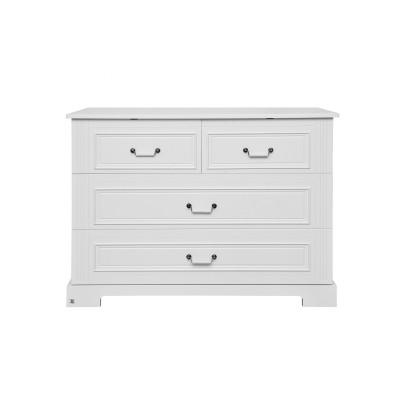 Comoda 4 sertare cu manere de portelan, MDF, Alb, stil clasic-romantic, 120x90 cm, colectia INES