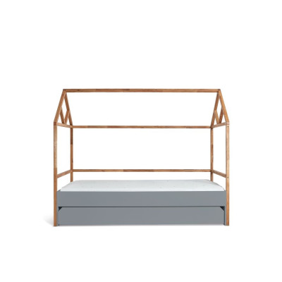 Pat tip casa cu sertar, Lemn de stejar, stil scandinav Gri, 90x200 cm, colectia LOTTA