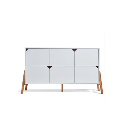Comoda 6 sertare, PAL cu picioare din lemn de stejar, Alb, stil scandinav, colectia LOTTA