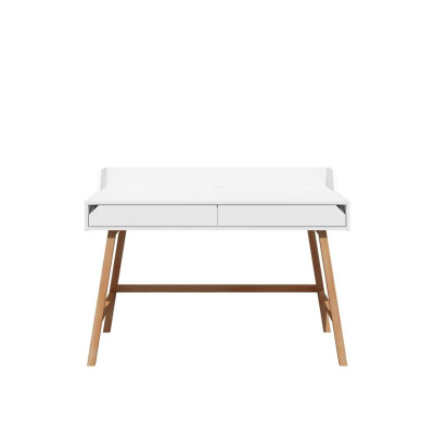 Birou LOTTA Alb, 2 sertare, blat 120x60 cm, picioare lemn de stejar, stil scandinav,