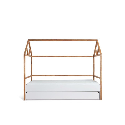 Pat tip casa cu sertar, Lemn de stejar, stil scandinav Alb, 90x200 cm, colectia LOTTA