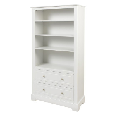Biblioteca 4 rafturi, 2 sertare, MDF, Alb, stil clasic-romantic, 174x95 cm, colectia Marylou