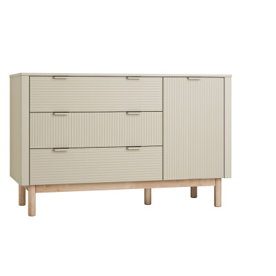 Comoda 3 sertare + dulapior  din lemn masiv / MDF, colectia Miloo, champagne