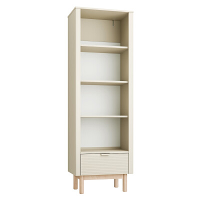 Biblioteca inalta 200 cm, 4 rafturi, din lemn masiv / MDF, colectia Miloo, champagne