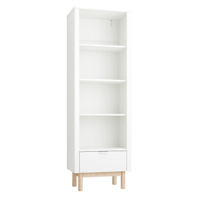 Biblioteca inalta 200 cm, 4 rafturi, din lemn masiv / MDF, colectia Miloo, alb