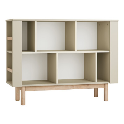 Biblioteca joasa 100 cm, 6 rafturi, din lemn masiv / MDF, colectia Miloo, champagne