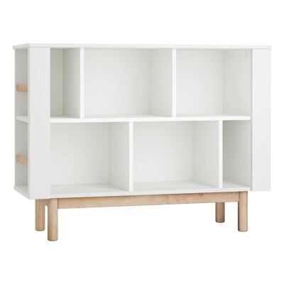 Biblioteca joasa 100 cm, 6 rafturi, din lemn masiv / MDF, colectia Miloo, alb