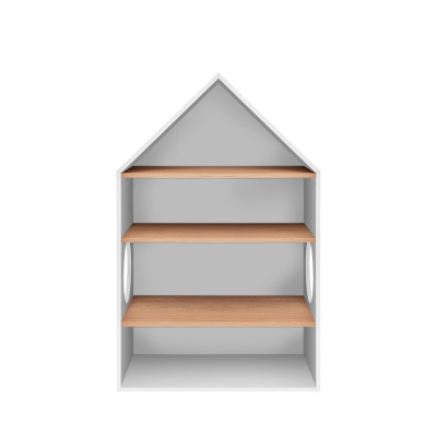 Biblioteca tip casuta, 3 rafturi din lemn de stejar, MDF, stil modern, colectia Nomi