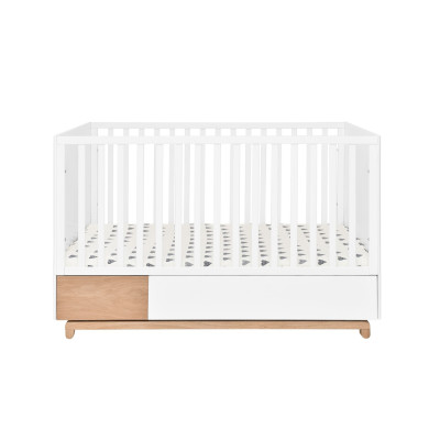 Patut bebe transformabil, cu sertar, MDF picioare lemn stejar, stil modern 140 x 70 cm, colectia NOMI