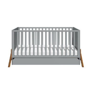 Patut bebe transformabil, cu sertar, lemn/MDF, Gri, stil scandinav, 140 x 70 cm, colectia LOTTA