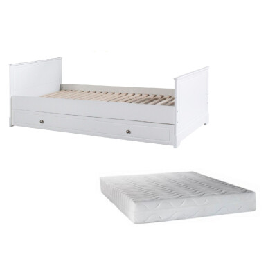Set pat tineret Marylou alb MDF si saltea 90x200 cm