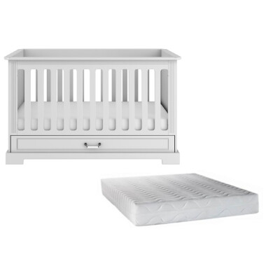 Set patut bebe, premium, transformabil, Ines alb, lemn/MDF si saltea 140 x 70 cm