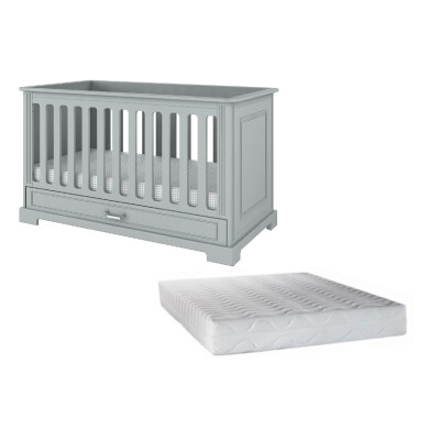 Set patut bebe transformabil, Ines gri si saltea 140 x 70 cm