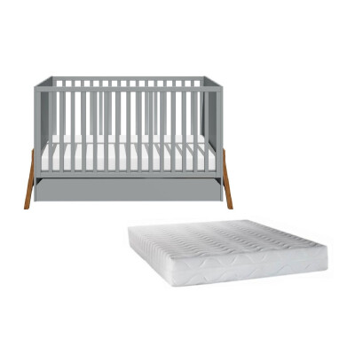 Set patut bebe Lotta gri si saltea 140x70 cm