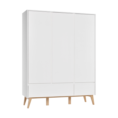 Dulap 3 usi, 2 sertare, MDF/lemn de fag, 200x150, cm, Swing Alb