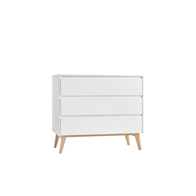 Comoda 3 sertare, MDF/Lemn de Fag, ALB, stil Scandinav, colectia Swing