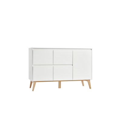 Comoda 4 sertare, un dulapior, MDF, lemn de fag, Swing Alb