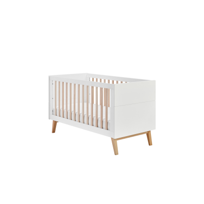 Patut bebe transformabil, MDF/Lemn de Fag, ALB, stil Scandinav, 70x140 cm, colectia SWING