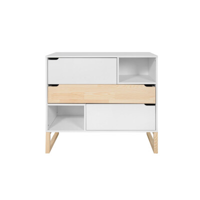 Comoda Montessori, 3 sertare, 2 rafturi, MDF/Lemn de pin, ALB, colectia TATAM