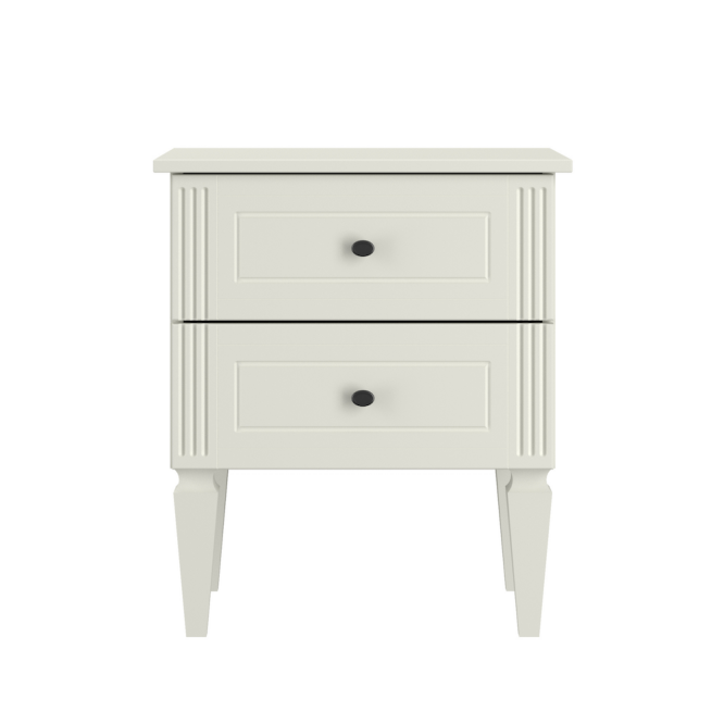 Noptiera pentru pat, 2 sertare, MDF, picioare de lemn, Alb, 59x51 cm, stil clasic romantic, colectia INES