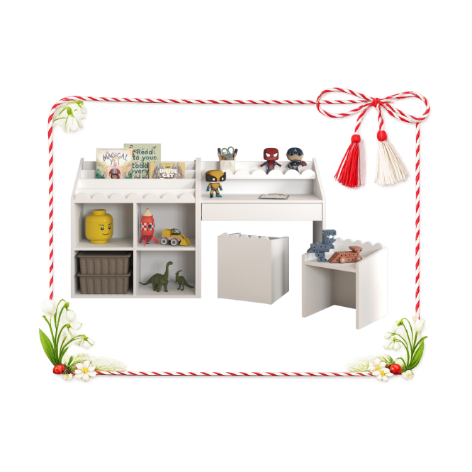 Set BOOK NOOK ALB biblioteca cu birou + 2 scaunele GRATIS 