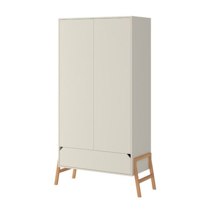 Dulap 2 usi, 1 sertar, PAL, picioare lemn de stejar, Latte, stil scandinav, 200x100 cm, colectia LOTTA