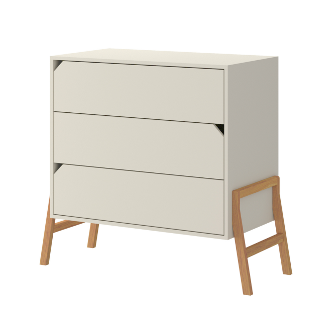 Comoda 3 sertare, PAL, picioare lemn stejar, Latte, stil scandinav, colectia LOTTA