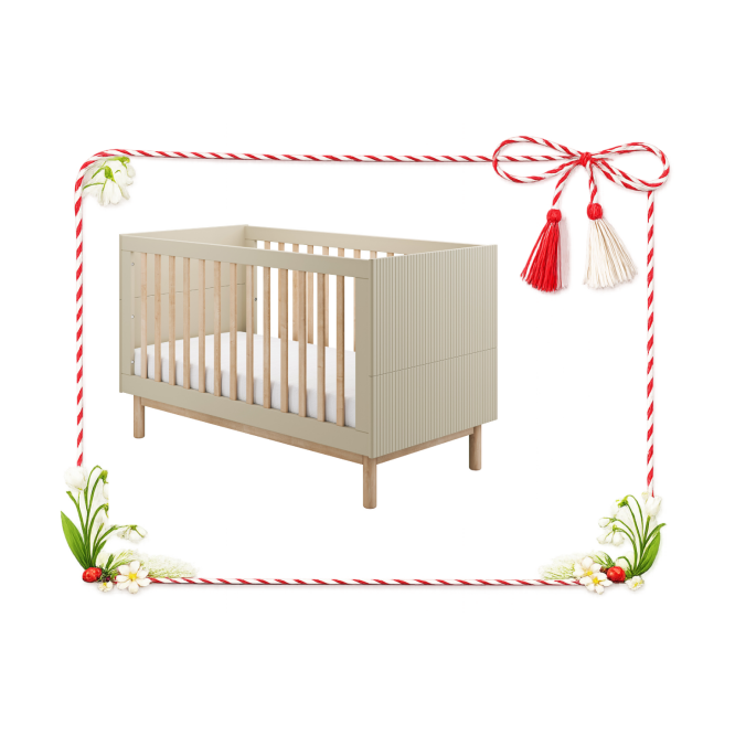 Patut copii 140x70 din lemn masiv / MDF, reglabil pe inaltime, colectia Miloo, champagne