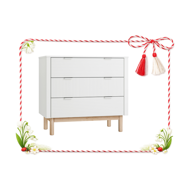 Comoda 3 sertare  din lemn masiv / MDF, colectia Miloo, alb