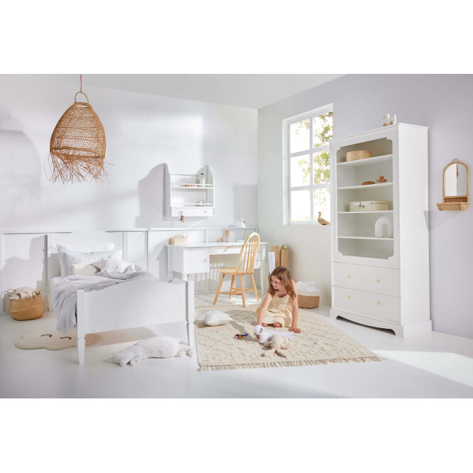 Biblioteca 5 rafturi, 2 sertare, MDF, ALB, stil clasic-romantic, 90x195 cm, colectia Royal