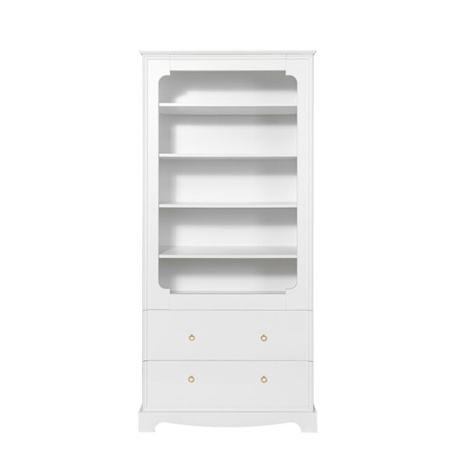 Biblioteca 5 rafturi, 2 sertare, MDF, ALB, stil clasic-romantic, 90x195 cm, colectia Royal