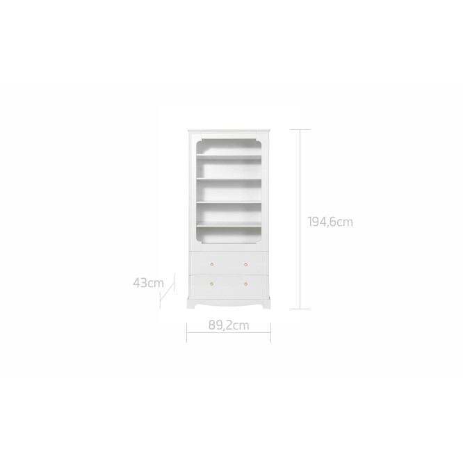 Biblioteca 5 rafturi, 2 sertare, MDF, ALB, stil clasic-romantic, 90x195 cm, colectia Royal