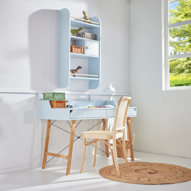 Birou LOTTA Horizon, 2 sertare, blat 120x60 cm, picioare lemn de stejar, stil scandinav,