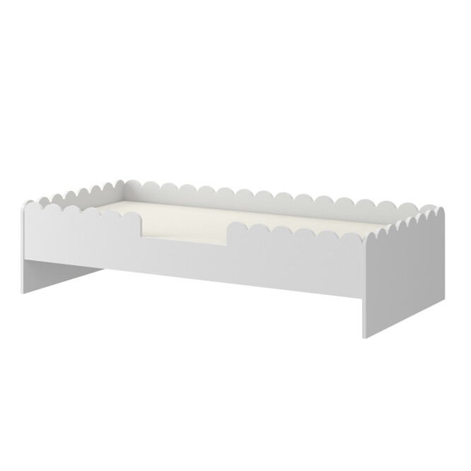 Pat Montessori 80x160, ALB, MDF si lemn masiv, cu bariere de protectie si sertar colectia Book Nook