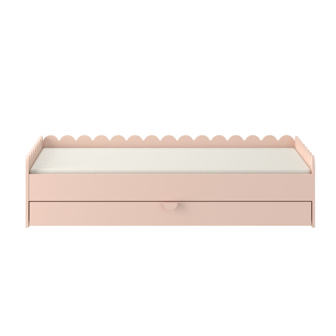 Pat Montessori 80x160, SUNSET, MDF si lemn masiv, cu bariere de protectie si sertar colectia Book Nook