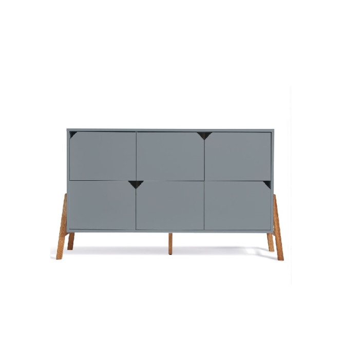 Comoda 6 sertare, PAL cu picioare din lemn de stejar, Gri, stil scandinav, colectia LOTTA