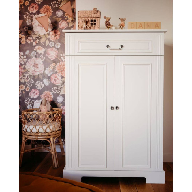Comoda 2 usi, 1 sertar, MDF Alb, stil clasic-romantic, 125x85 cm, colectia INES