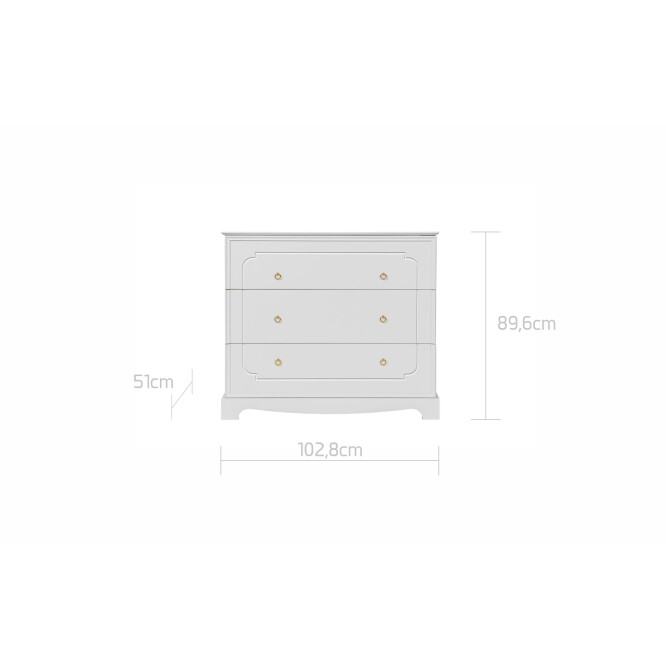 Comoda 3 sertare, MDF, ALB, stil clasic-romantic, colectia Royal