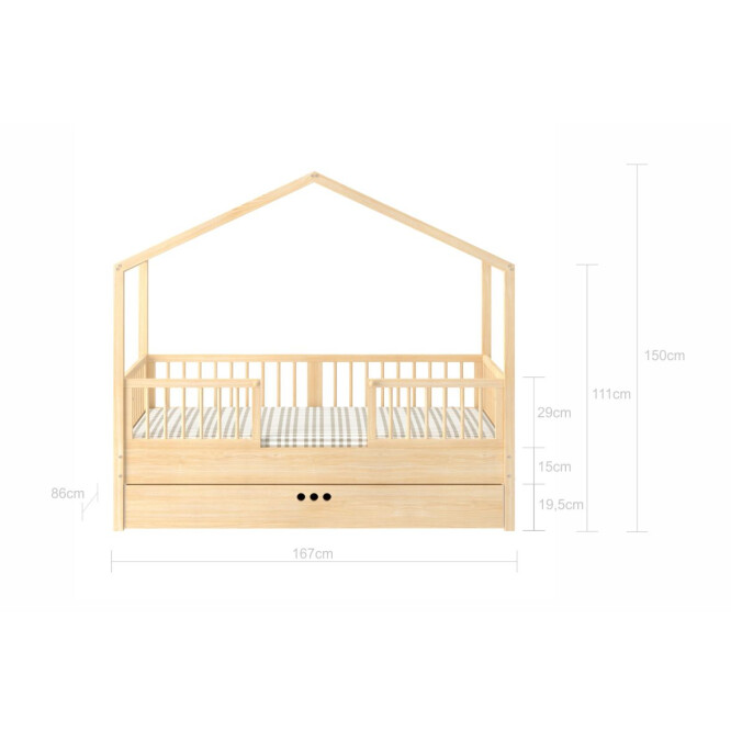 Dream Nest, patut montessori tip casuta, lemn de pin, 80x160