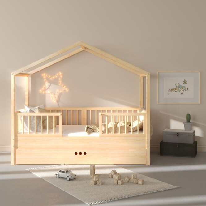 Dream Nest, patut montessori tip casuta, lemn de pin, 80x160