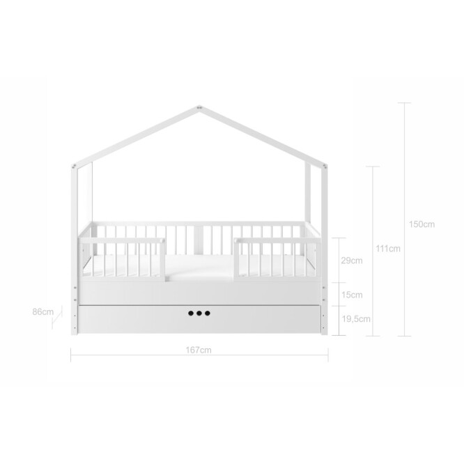 Dream Nest, patut montessori tip casuta, alb, 80x160